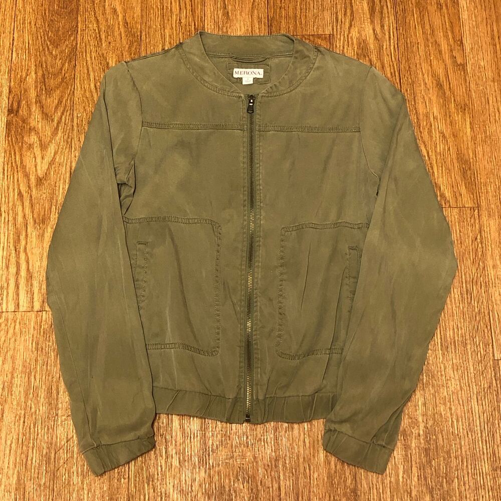 Merona Green Zip Front Utility Military Bomber Jacket Size Small